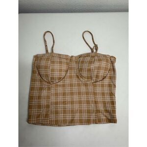 Vibe Sportwear Women’s Twill Buster Corset Top Plaid Tan White Size XL